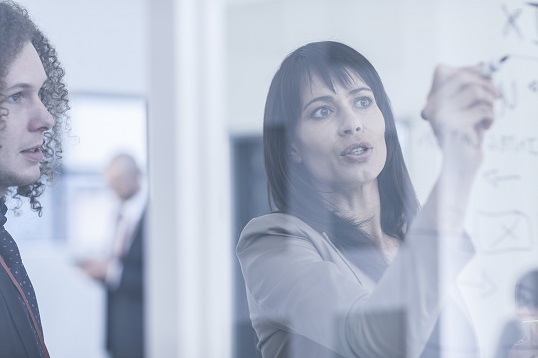 Business owner reviewing company records